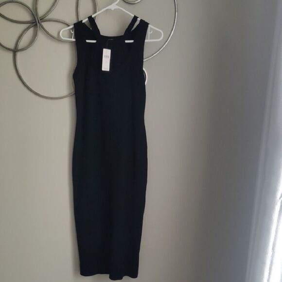NWT $98 Anthropologie Black Double Tank Midi Dress - Picture 3 of 6